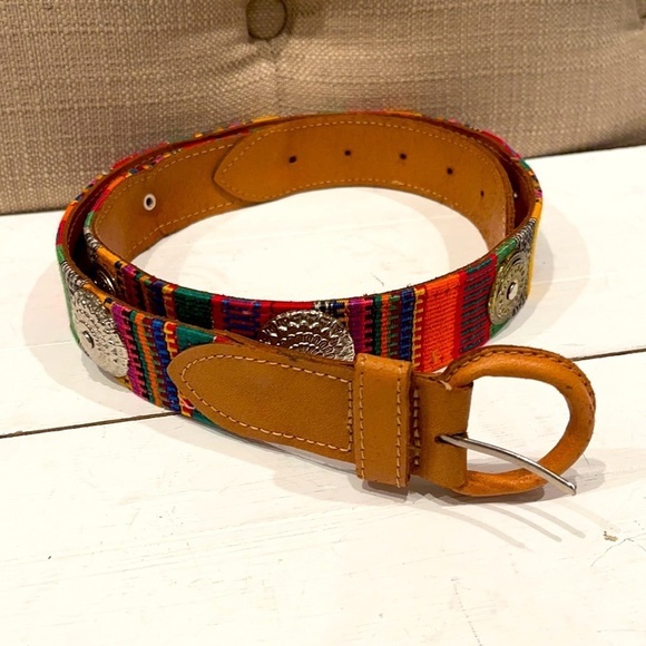 𝅺leather Woven Cotton Boho Hippie Colorblock Belt - Picture 1 of 5